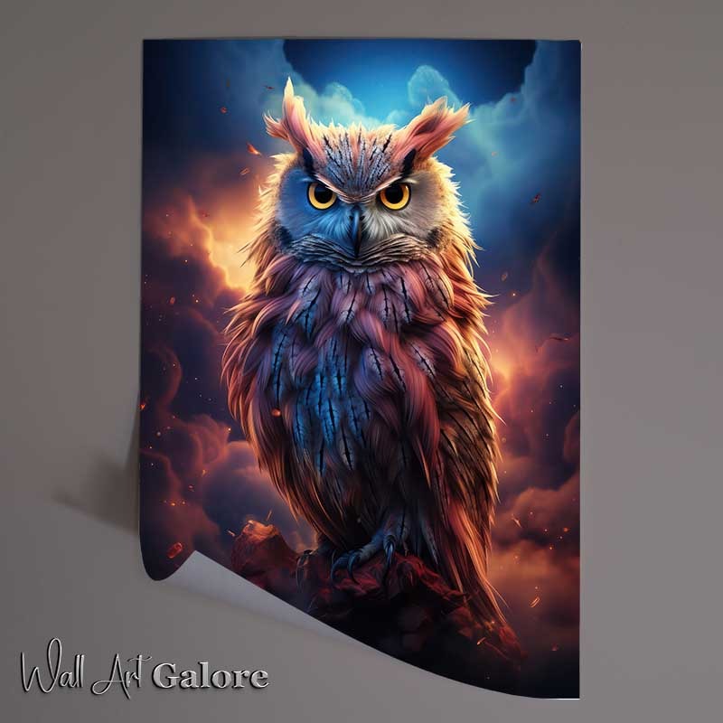 Buy Unframed Poster : (Owl on a perch in the night sky)