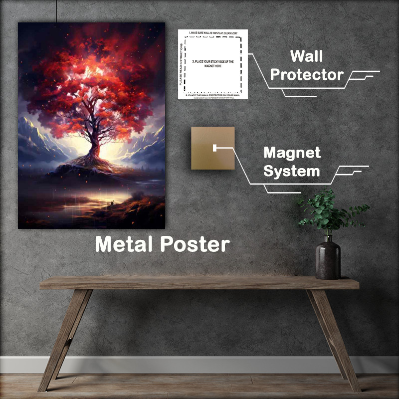 Buy Metal Poster : (Nocturnal Serenity Tree Under Stars)