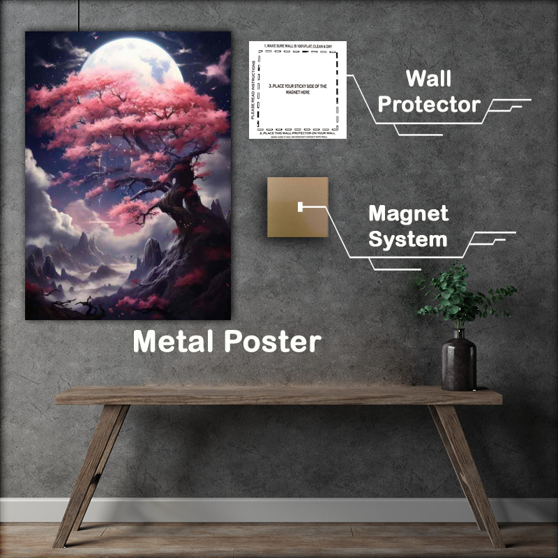Buy Metal Poster : (Pink Blossoms In The Moonlight)