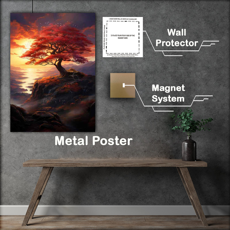 Buy Metal Poster : (Red Sunset Tree)