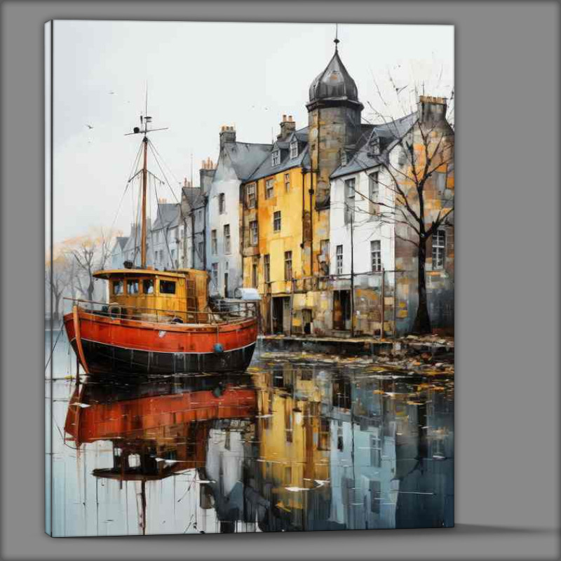 Buy Canvas : (Small Boat Leaving A New Journey Begins)