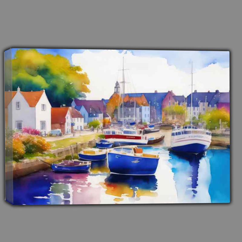 Buy Canvas : (Harbour front Bliss Colorful Townscape)