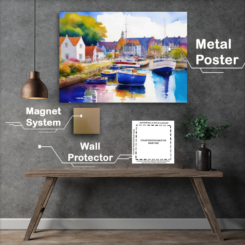 Buy Metal Poster : (Harbour front Bliss Colorful Townscape)