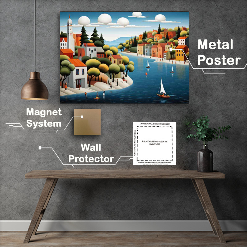 Buy Metal Poster : (Lakeside Dwellings idyllic Abodes)