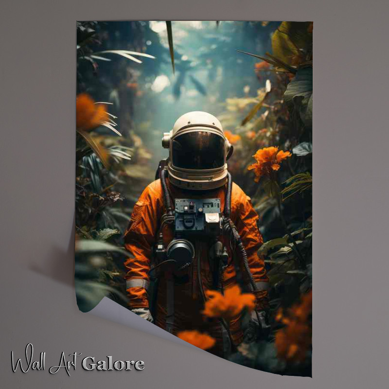 Buy Unframed Poster : (Astronaut Standing Next To Leaves In The Jungle)