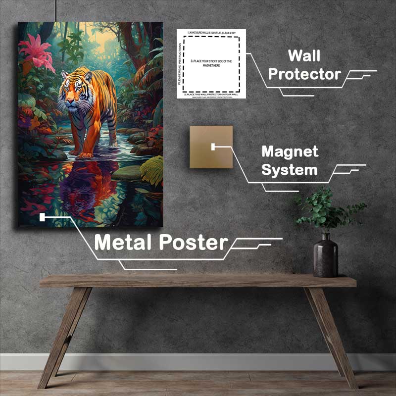Buy Metal Poster : (Cosmic Catwalk Tiger With A Magestic Reflection)