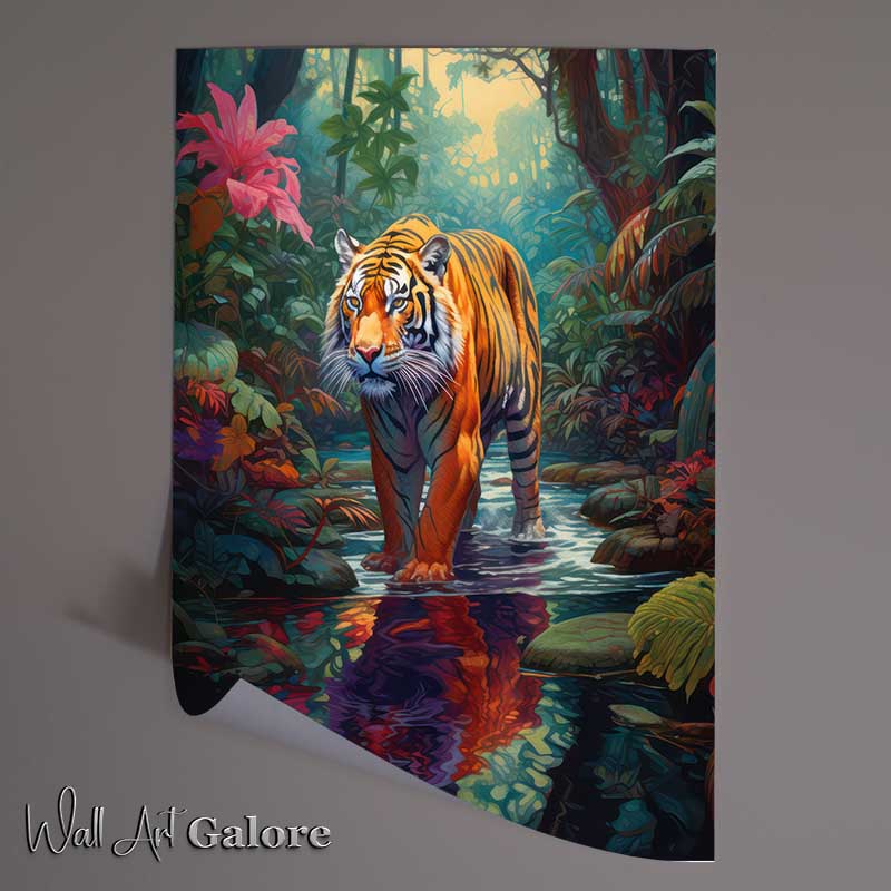 Buy Unframed Poster : (Cosmic Catwalk Tiger With A Magestic Reflection)