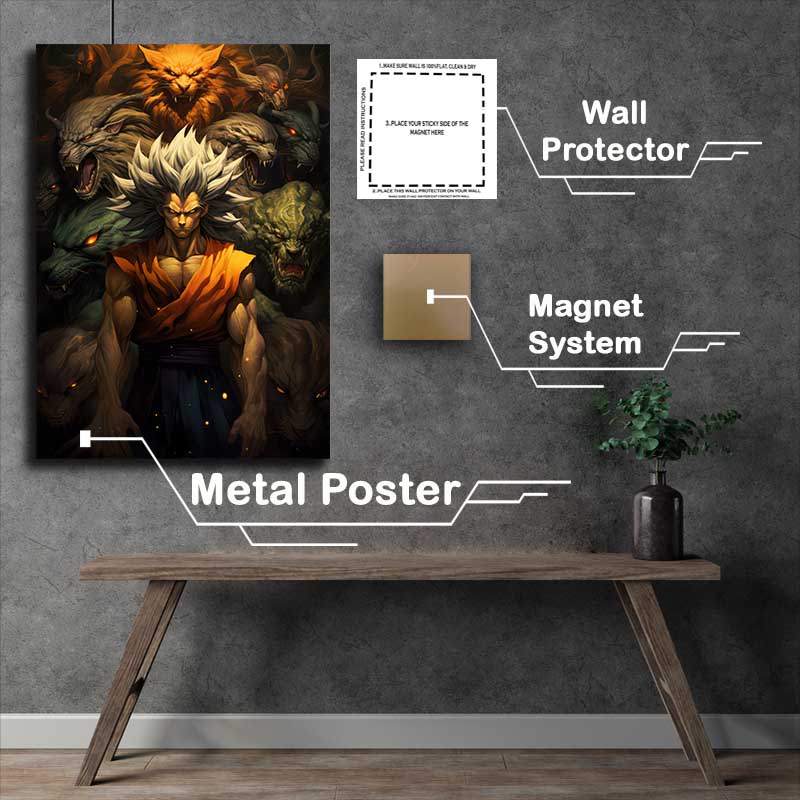 Buy Metal Poster : (Goku image of dragon ball surrounded with beasts)