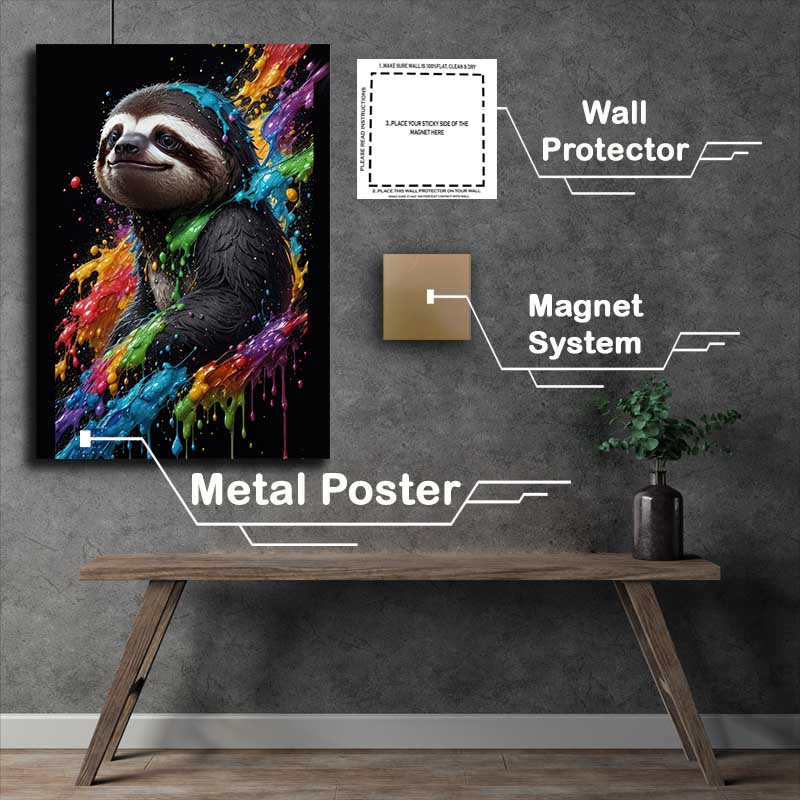 Buy Metal Poster : (Cute Kerry The Sloth With A Touch Of Splash Art)