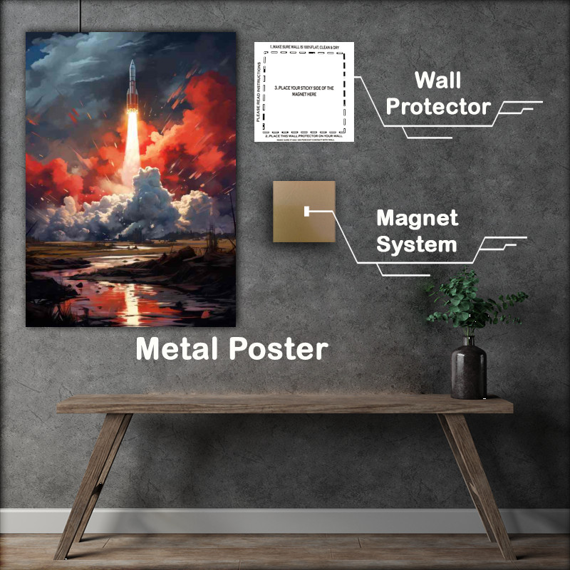 Buy Metal Poster : (Igniting the Sky The Power of Space Rocket Launches)