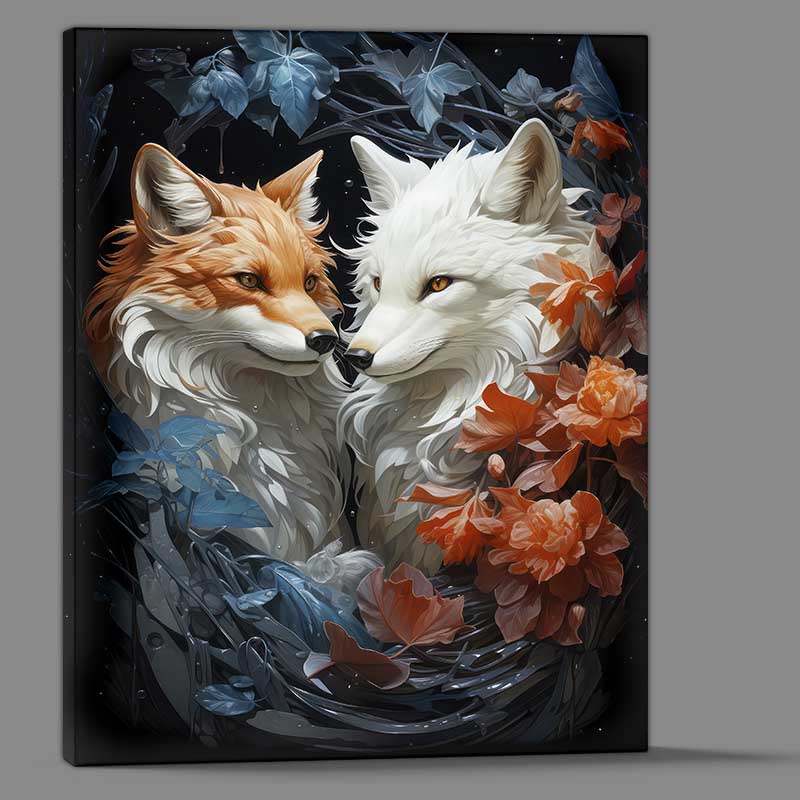 Buy Canvas : (Foxes in love surrounded by flowers)