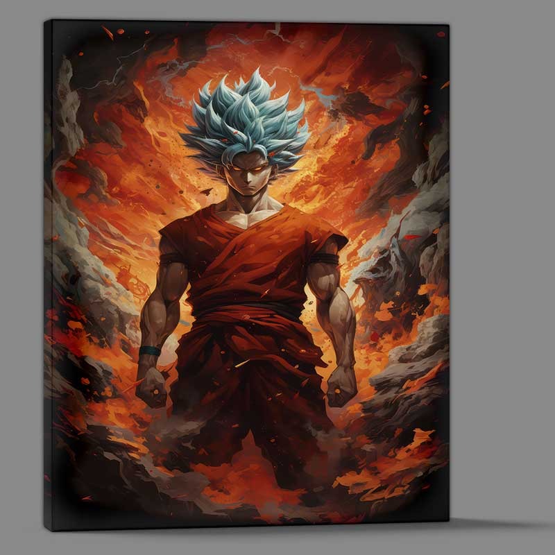 Buy Canvas : (Goku Majestic Flex surrounded by fire)