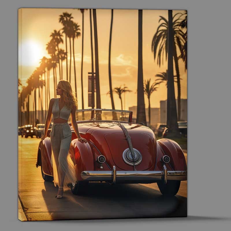 Buy Canvas : (Lady Getting Out Of A Samll Red Sports Soft Top Car)