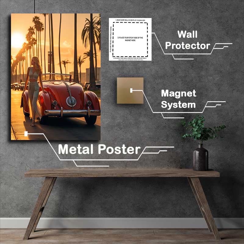 Buy Metal Poster : (Lady Getting Out Of A Samll Red Sports Soft Top Car)
