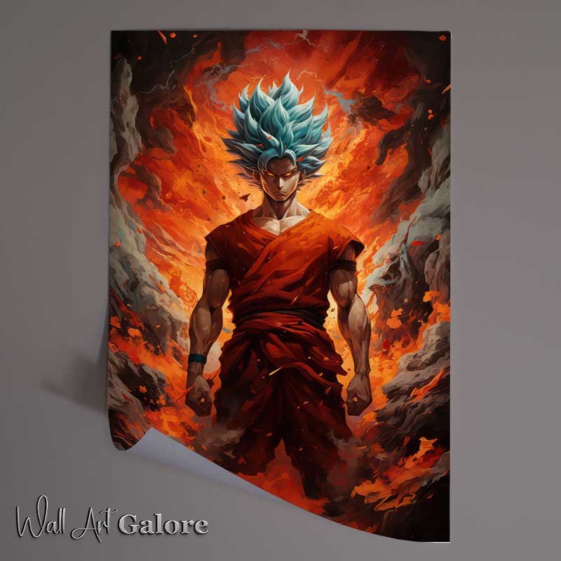 Buy Unframed Poster : (Goku Majestic Flex surrounded by fire)