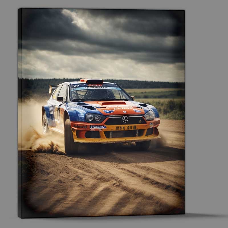 Buy Canvas : (Rally Sports car racing through the dirt)
