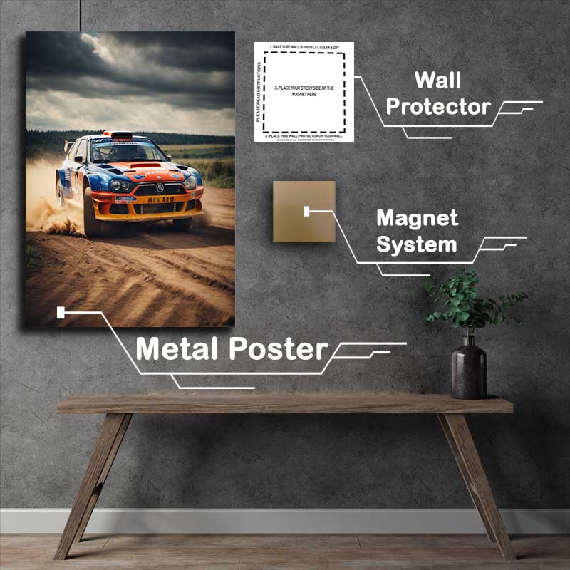 Buy Metal Poster : (Rally Sports car racing through the dirt)