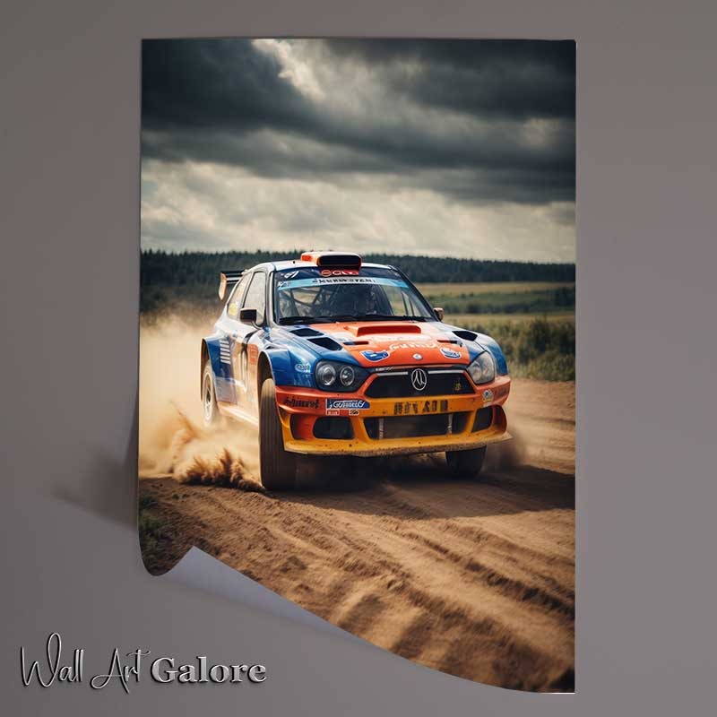 Buy Unframed Poster : (Rally Sports car racing through the dirt)