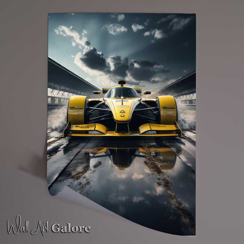 Buy Unframed Poster : (Yellow Sports Car Driving On Track)