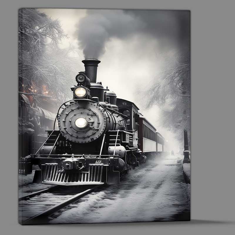 Buy Canvas : (An Old Strem Train Leaving The Station In The Snow)