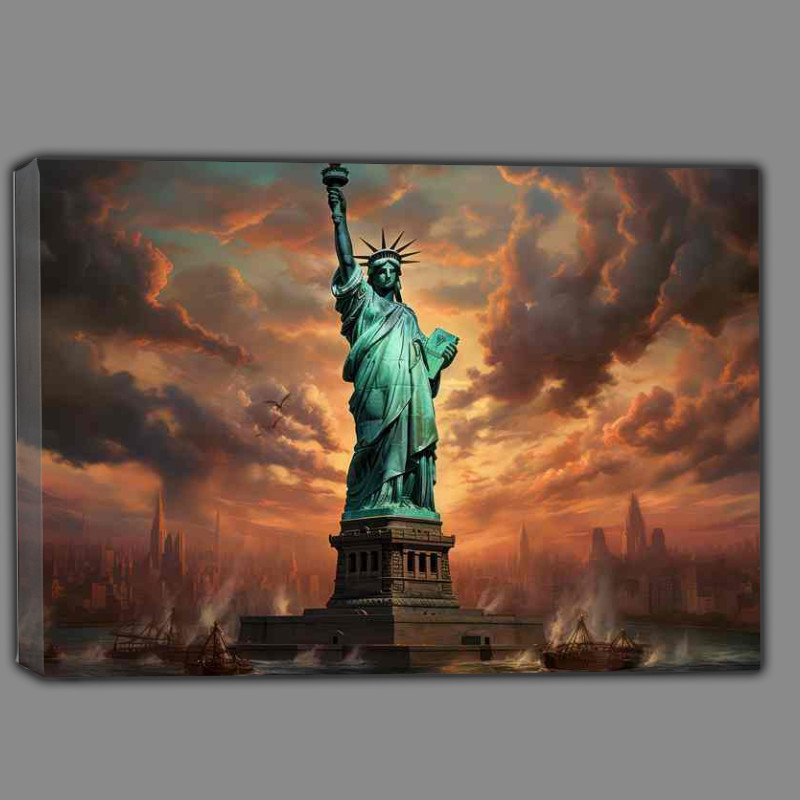 Buy Canvas : (The Statue Of Liberty Swirling Skies Freedom)