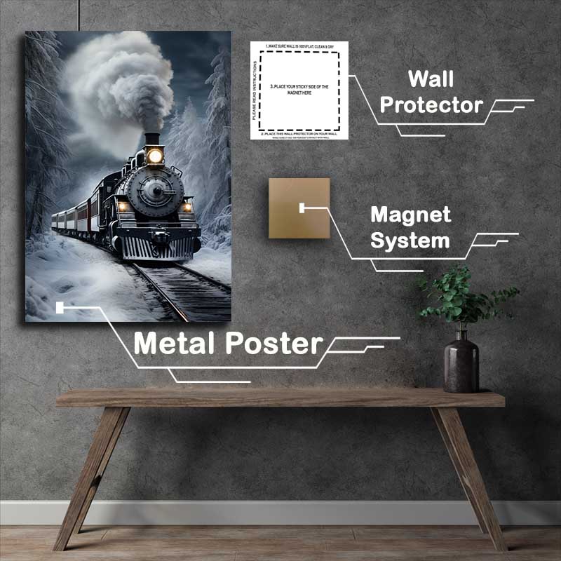 Buy Metal Poster : (Steam Train Going Down The Tracks)