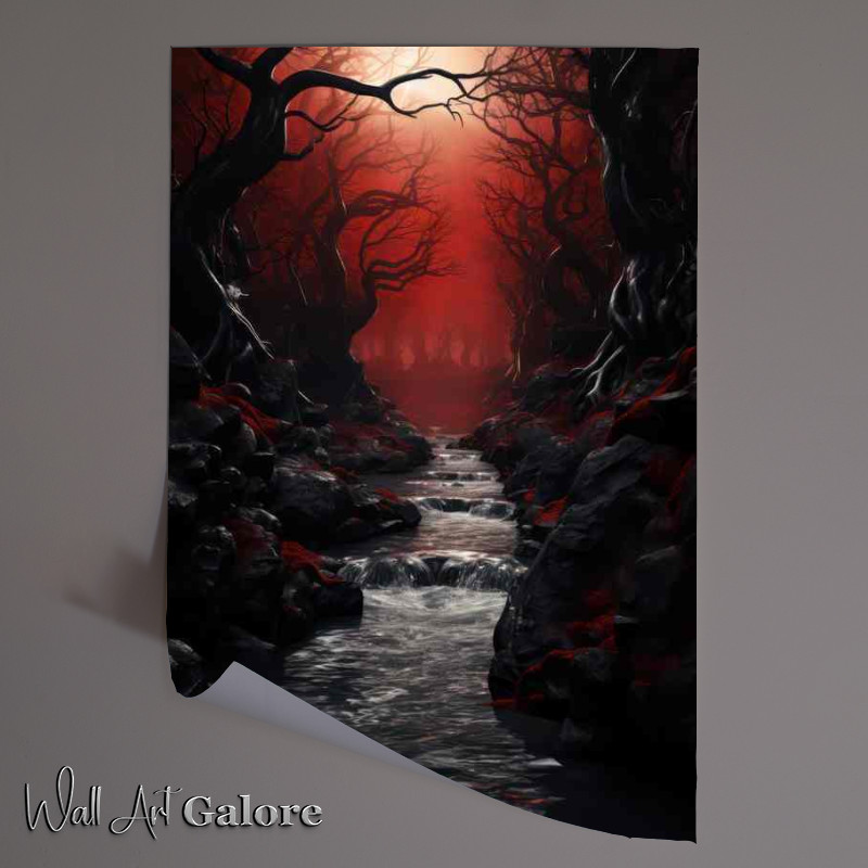 Buy Unframed Poster : (Dark Red Dusk with Forest Silhouettes)