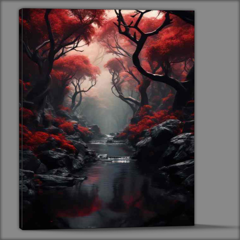 Buy Canvas : (Eerie Twilight Above Red Sky Forest)