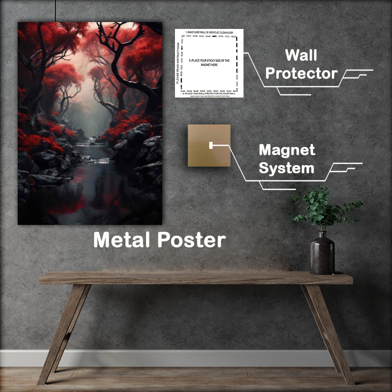 Buy Metal Poster : (Eerie Twilight Above Red Sky Forest)