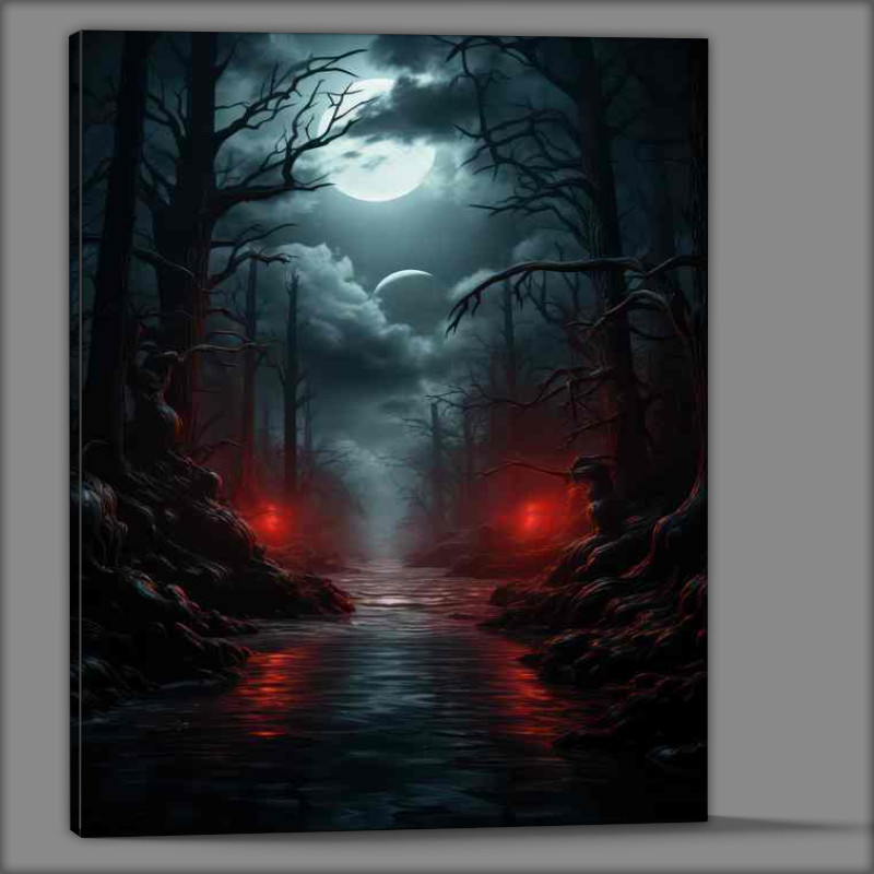 Buy Canvas : (Moonlit Dreamscape Forest at Night)