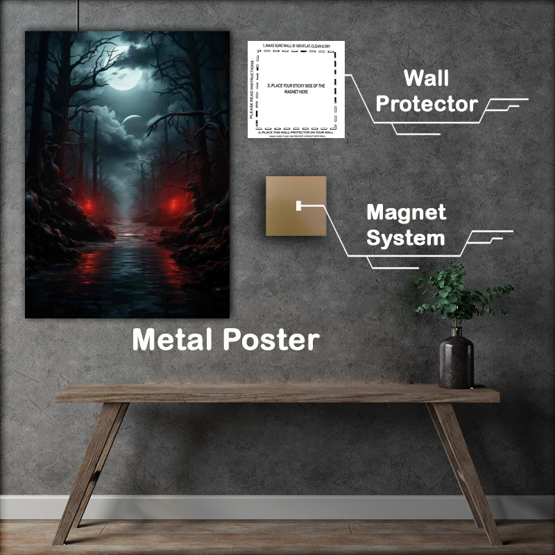 Buy Metal Poster : (Moonlit Dreamscape Forest at Night)