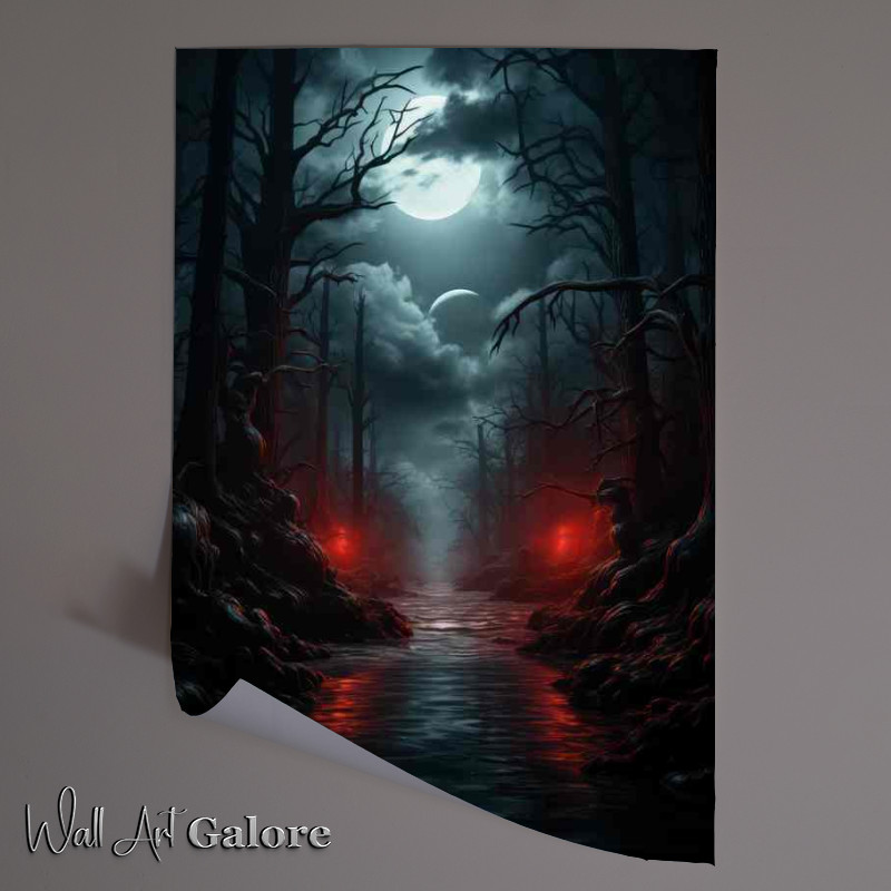 Buy Unframed Poster : (Moonlit Dreamscape Forest at Night)