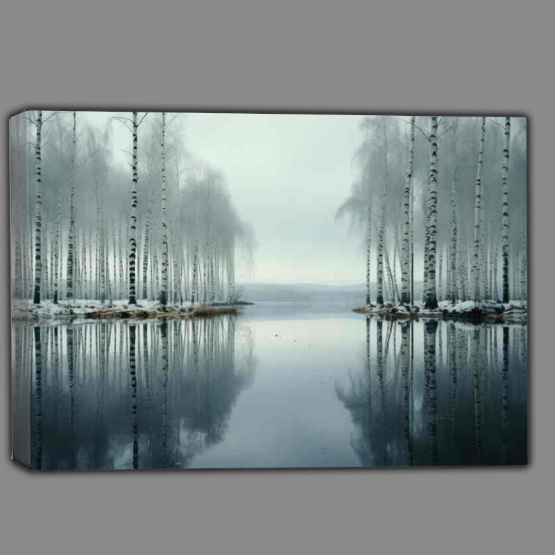 Buy Canvas : (A Tranquil Scene Black And White Trees Reflection)