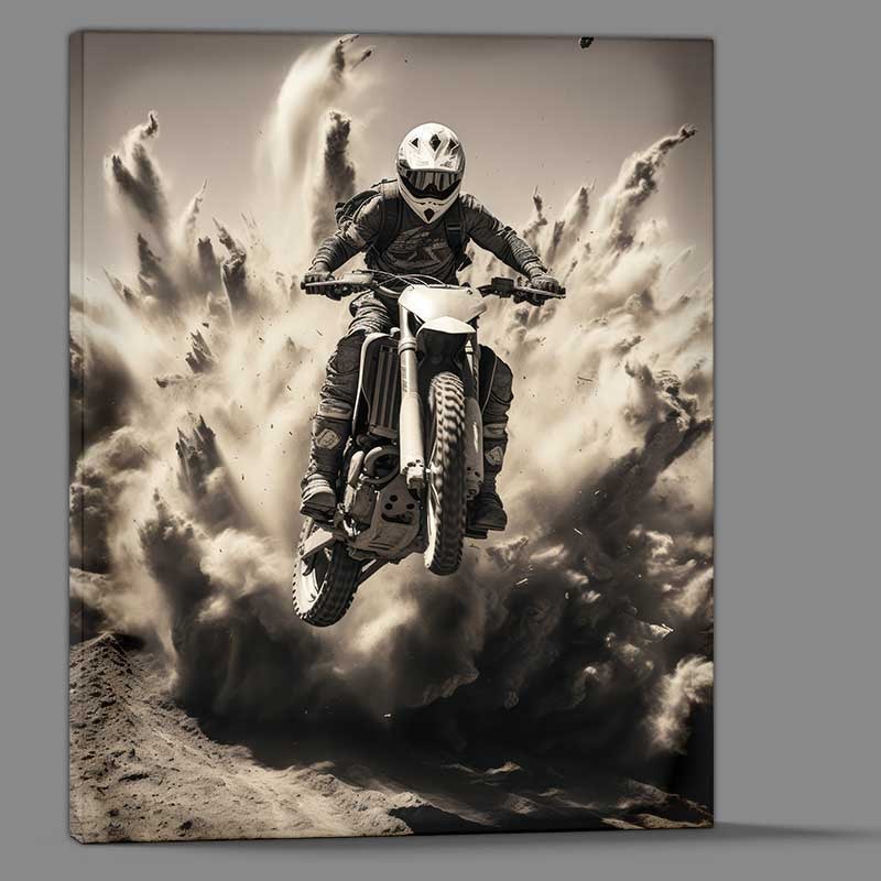 Buy Canvas : (Dirt Bike Flying With Explosion Black And White)