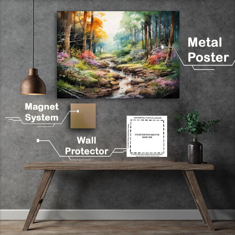 Buy Metal Poster : (Charming Woodland Colorful Treescape)