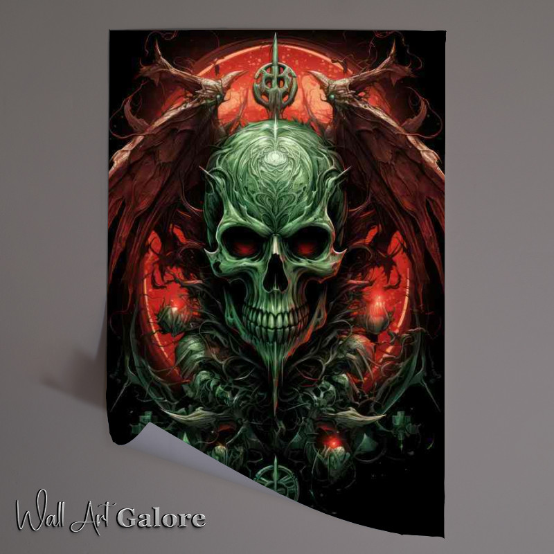 Buy Unframed Poster : (Graveyard Gallery Macabre Art Showcase skull with a dragon)