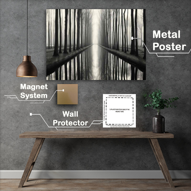 Buy Metal Poster : (Contrasting Beauty Black and White Trees Reflecting)
