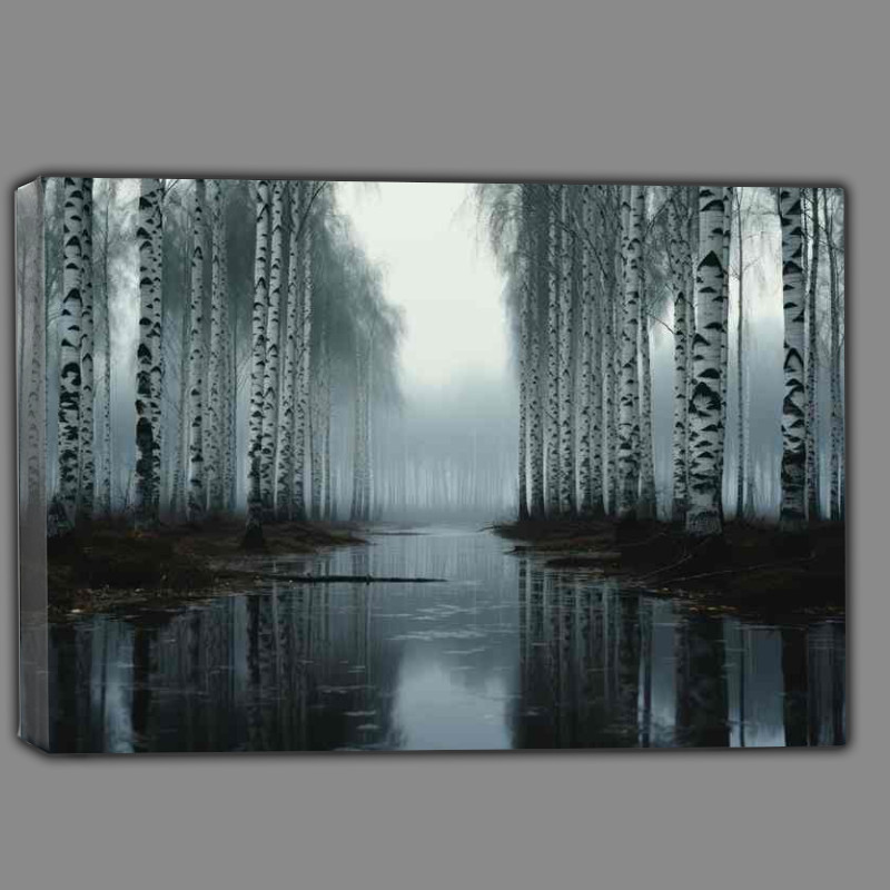 Buy Canvas : (Mirror of Nature Trees Reflecting in Monochrome)