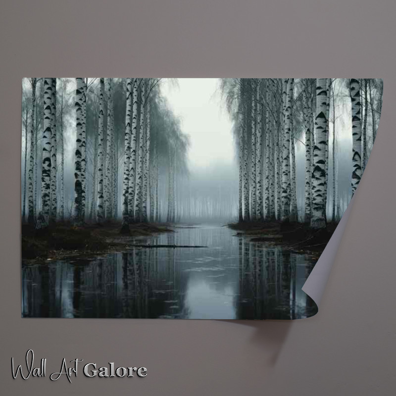 Buy Unframed Poster : (Mirror of Nature Trees Reflecting in Monochrome)