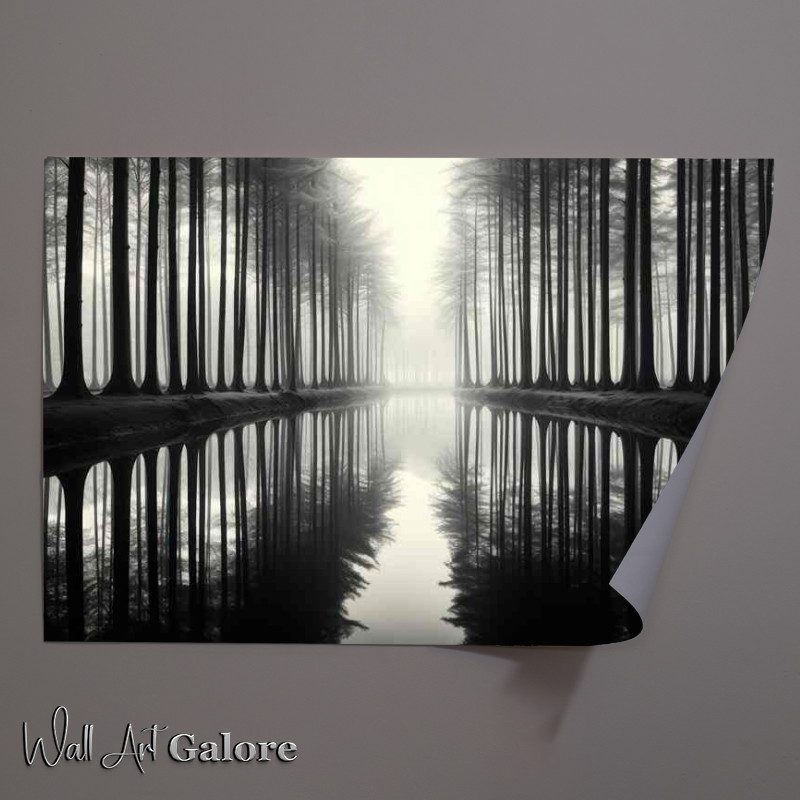 Buy Unframed Poster : (Monochrome Serenity Trees by Reflecting Waters)