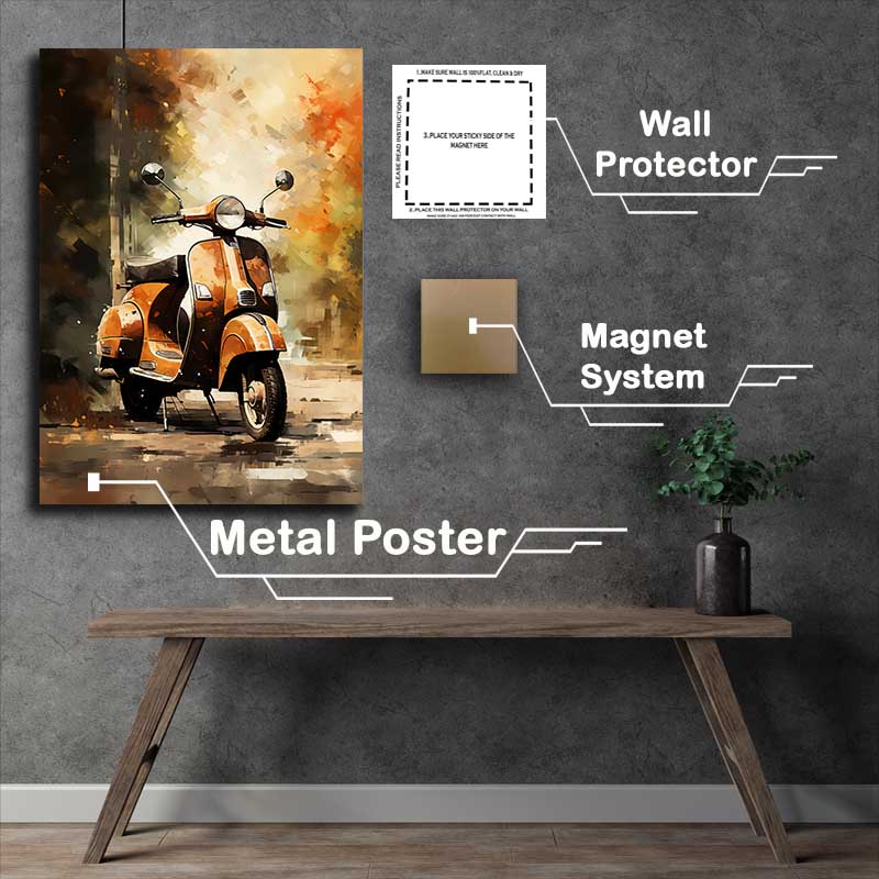 Buy Metal Poster : (Old Orange Scooter Bike Parked On The Streets Of Italy)