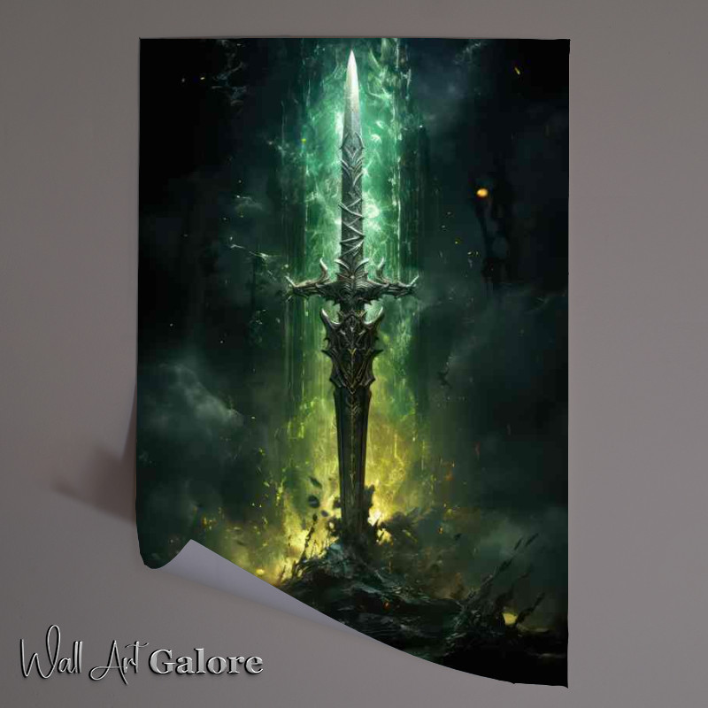 Buy Unframed Poster : (Green sword on top of water with splashes)