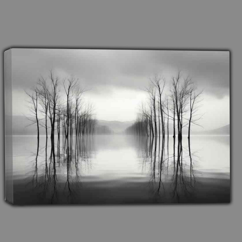 Buy Canvas : (Shades of Stillness Reflecting Trees in Black and white)
