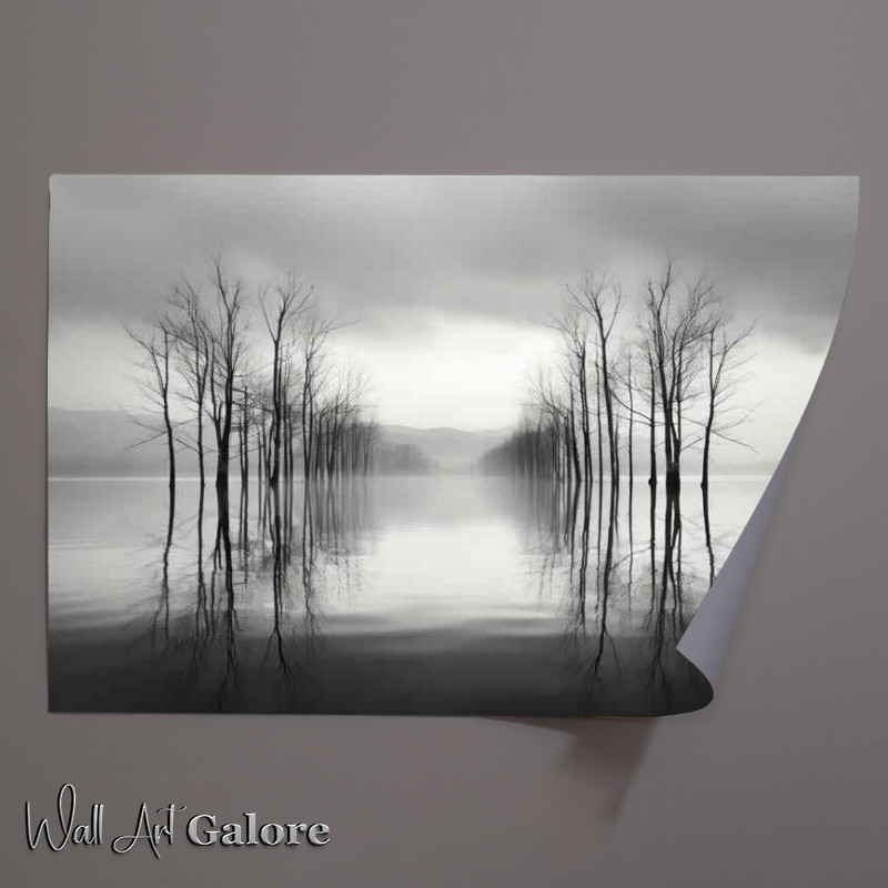 Buy Unframed Poster : (Shades of Stillness Reflecting Trees in Black and white)