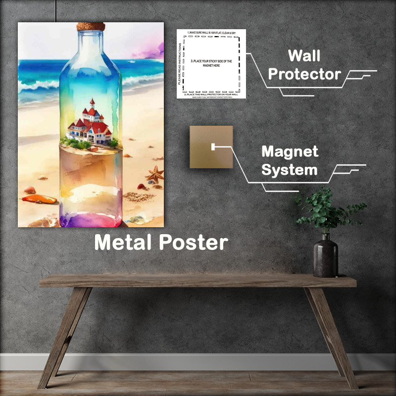 Buy Metal Poster : (Dreamy bottle in the sand)