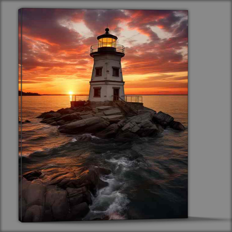 Buy Canvas : (Dusks Embrace Lighthouse in Sunset Glow)