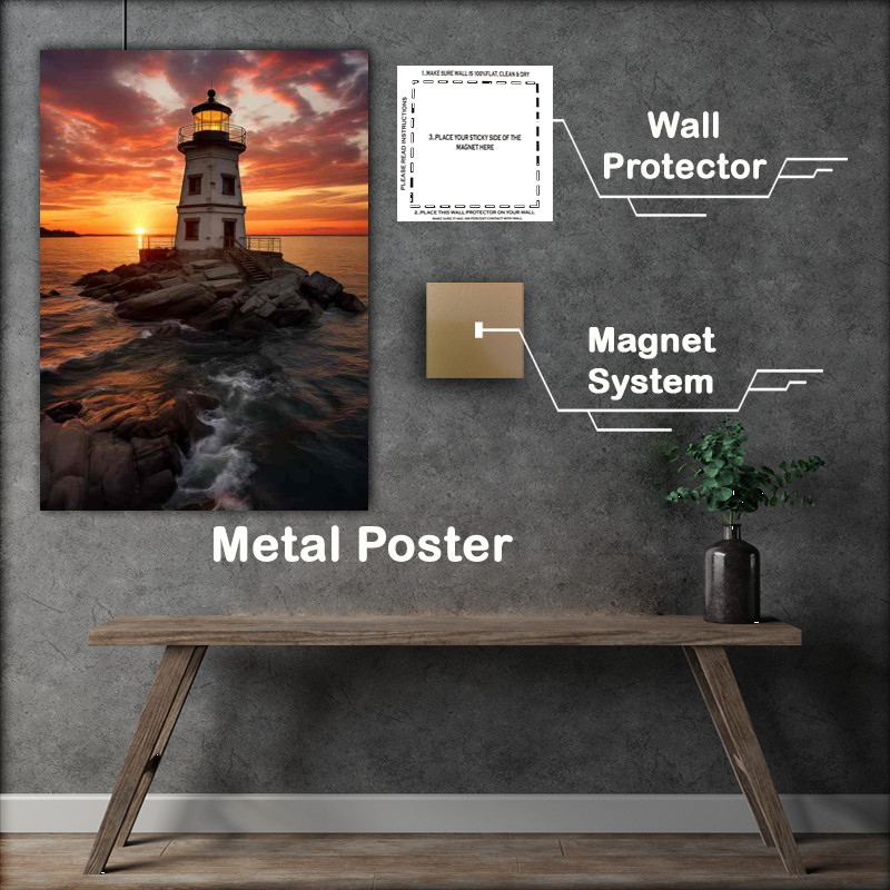 Buy Metal Poster : (Dusks Embrace Lighthouse in Sunset Glow)
