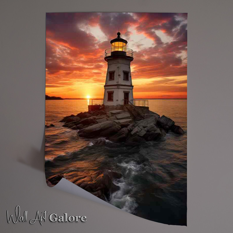 Buy Unframed Poster : (Dusks Embrace Lighthouse in Sunset Glow)