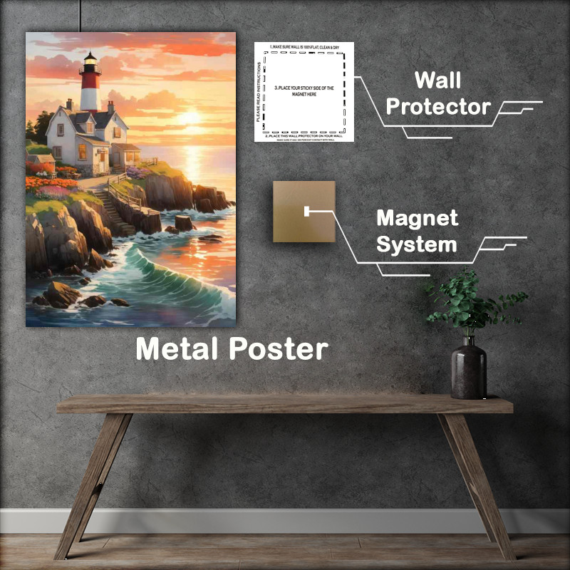 Buy Metal Poster : (First Light Lighthouse Illuminates the Dawn)