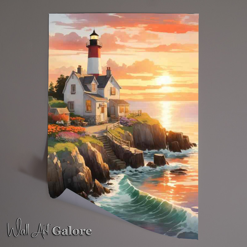 Buy Unframed Poster : (First Light Lighthouse Illuminates the Dawn)